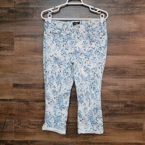 NYDJ Jeans Womens 8 P Floral Capri Mid Rise Cuffed Lift Tuck Tech Tummy Control